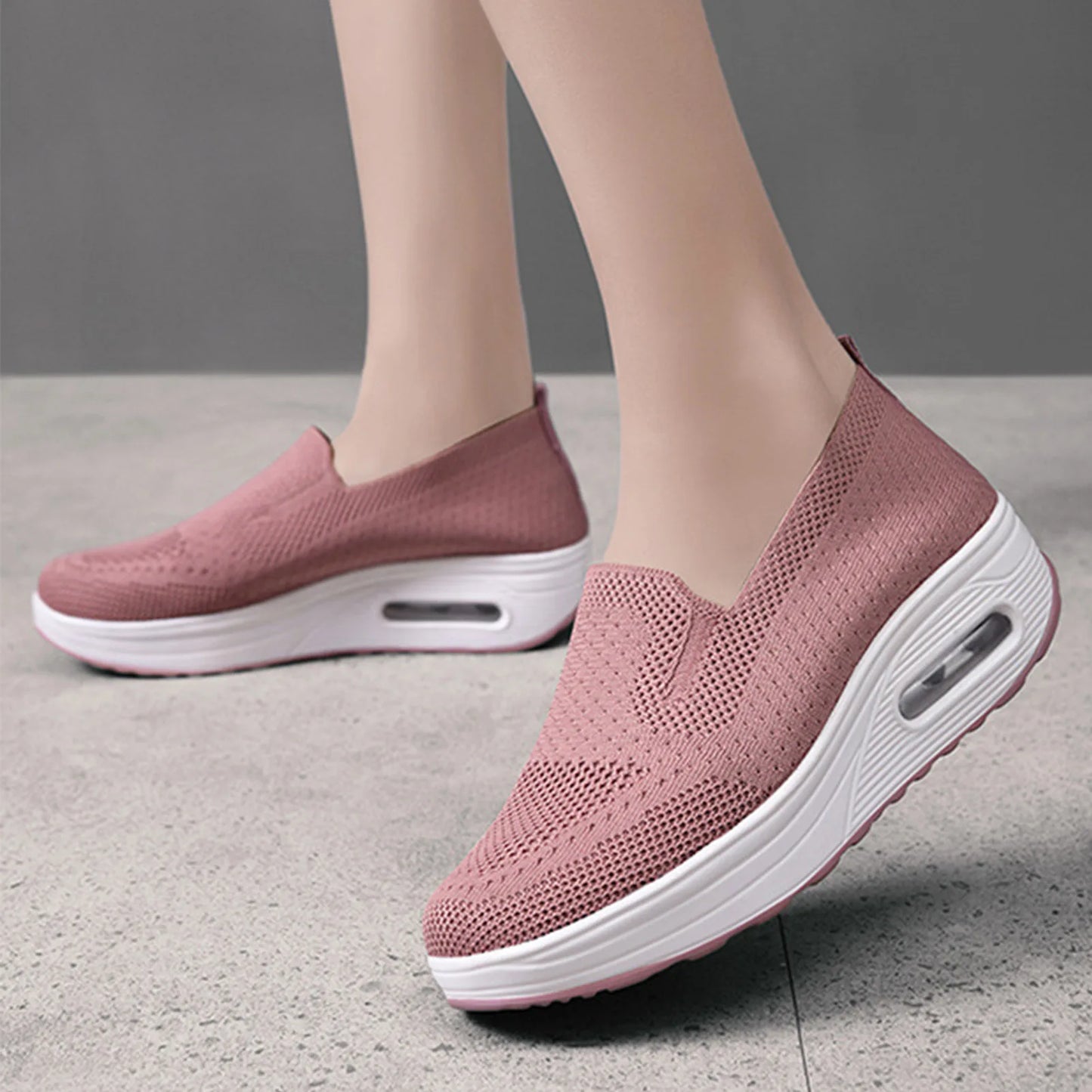 Women's Casual Slip on Sneakers Breathable Flying Woven Mesh Upper Jogging Shoes for Walking Biking Driving