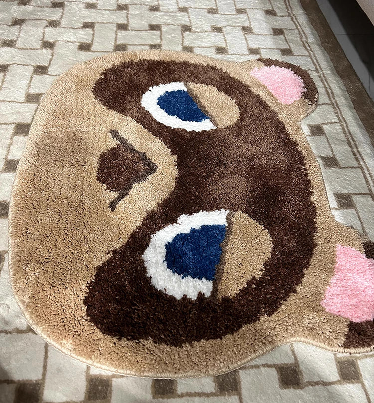 Kawaii Tufting Raccoon Dog Bathroom Mat Soft Cartoon Kids Game Pad Living Room Carpet Anti-slip Hallway Rug Home Nursery Decor