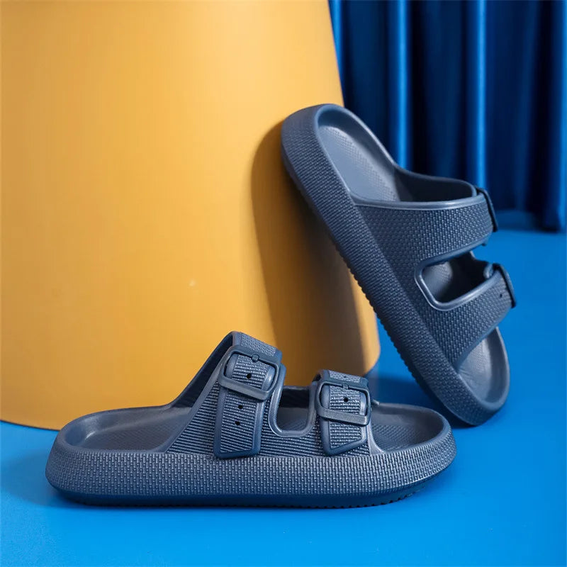 Mode Schnalle Dick Plattform Hausschuhe Frauen Heim Weich Sohle EVA Cloud Slides Sandalen Frau 2025 Sommer Rutschfest Strand Flip Flops