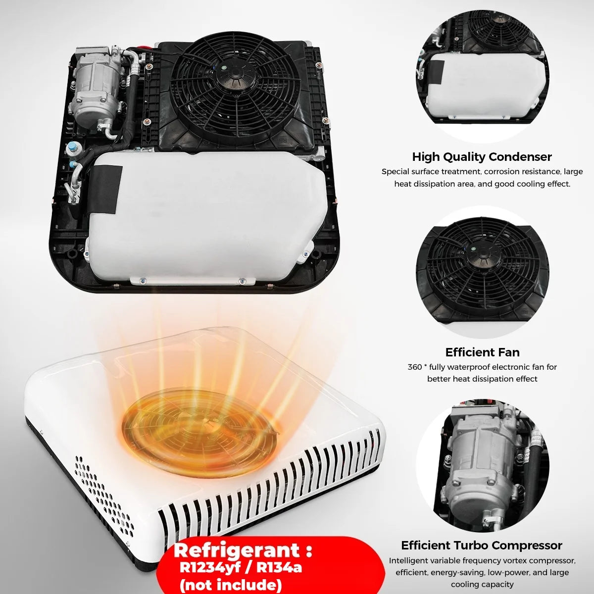 12/24V RV Air Conditioner Rooftop Air Conditioner for Cooling, Easy-to-install 12V RV DC Unit for RVs, Camper and Trucks, Etc.