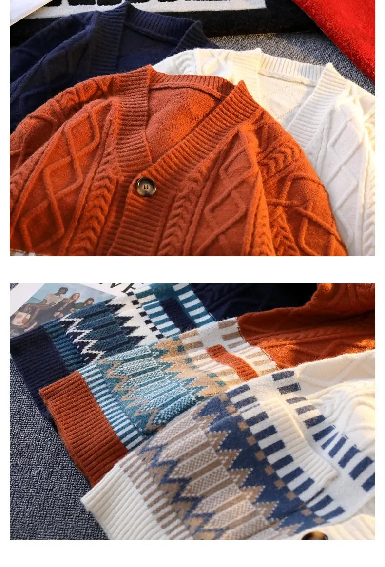 CN Zhejiang Cardigan Patchwork V-Neck - Größe M, Kaschmir