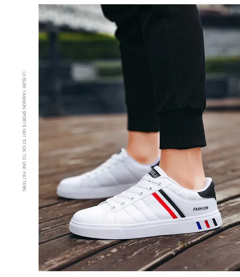 Men's Sneakers Breathable Mens Flat WhiteTennis Shoes Skateboard Shoes Casual Sports Shoes for Men Lightweight PU Leather