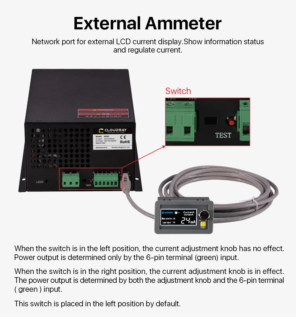 Sursă de alimentare laser CO2 Cloudray 80-100W pentru mașina de gravat și tăiat cu laser CO2 M100W