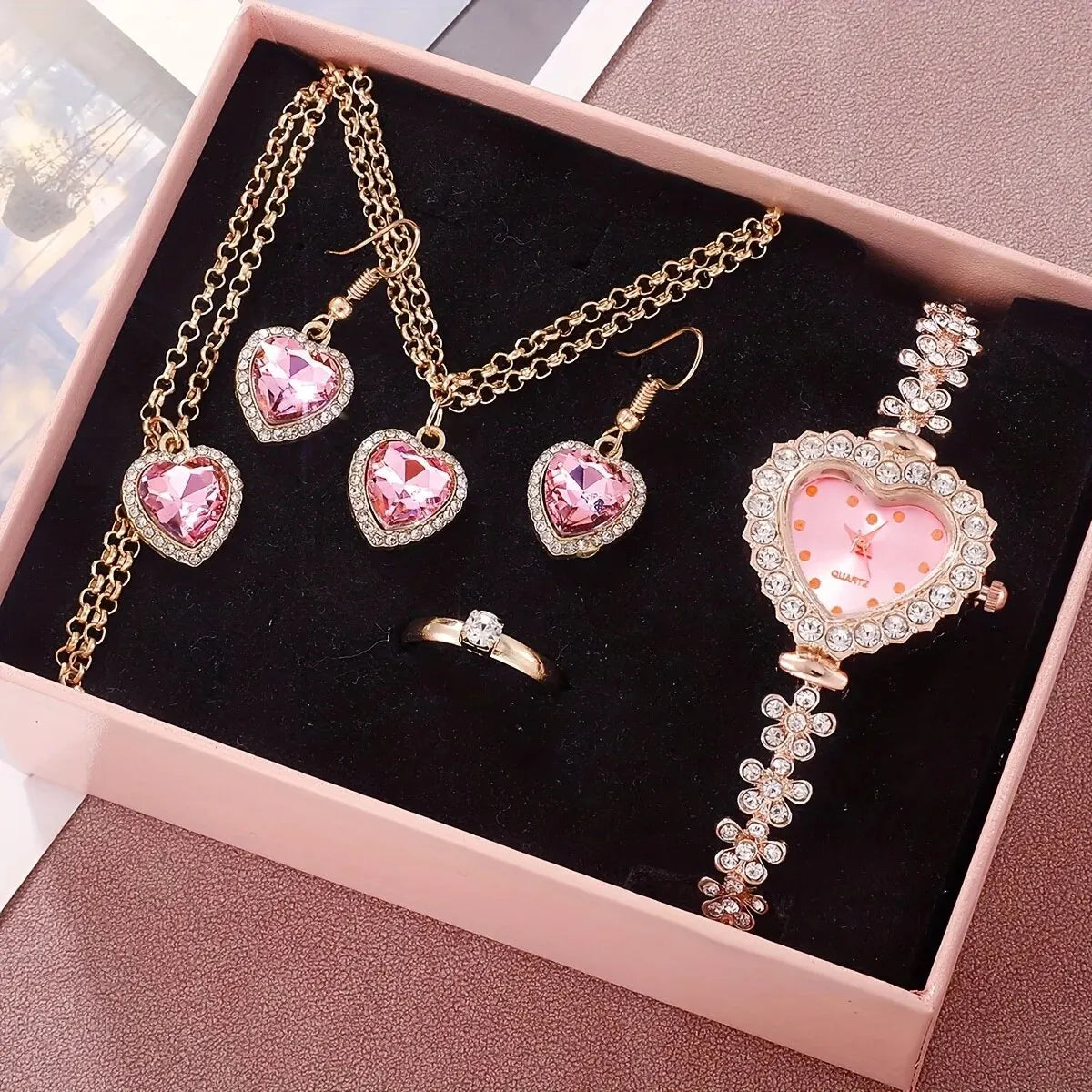 BellaRosa Herz Strass Quarz Uhr - 6er Set 36 Mm Damen