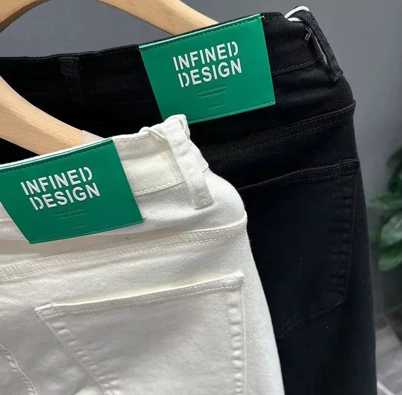 Jeans for Men White High Quality Trousers Slim Fit Tight Pipe Male Cowboy Pants Solid Skinny Stacked 2024 Korean Autumn Buggy Xs