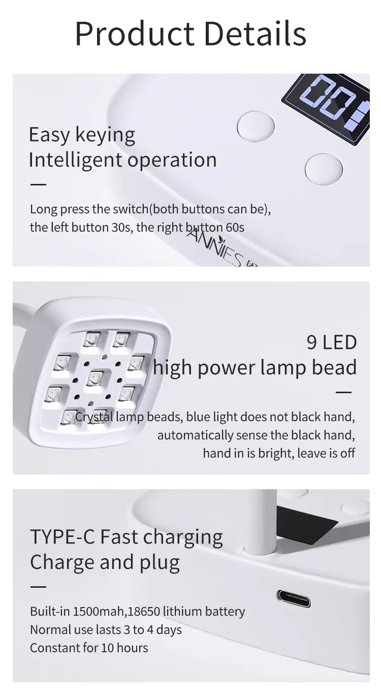 Rechargeable Sun uv Led Nail Lamp Professional uv Light for Gel Nails,Mini Nail Dryer Led uv Light Lamp for Nail Art Salon