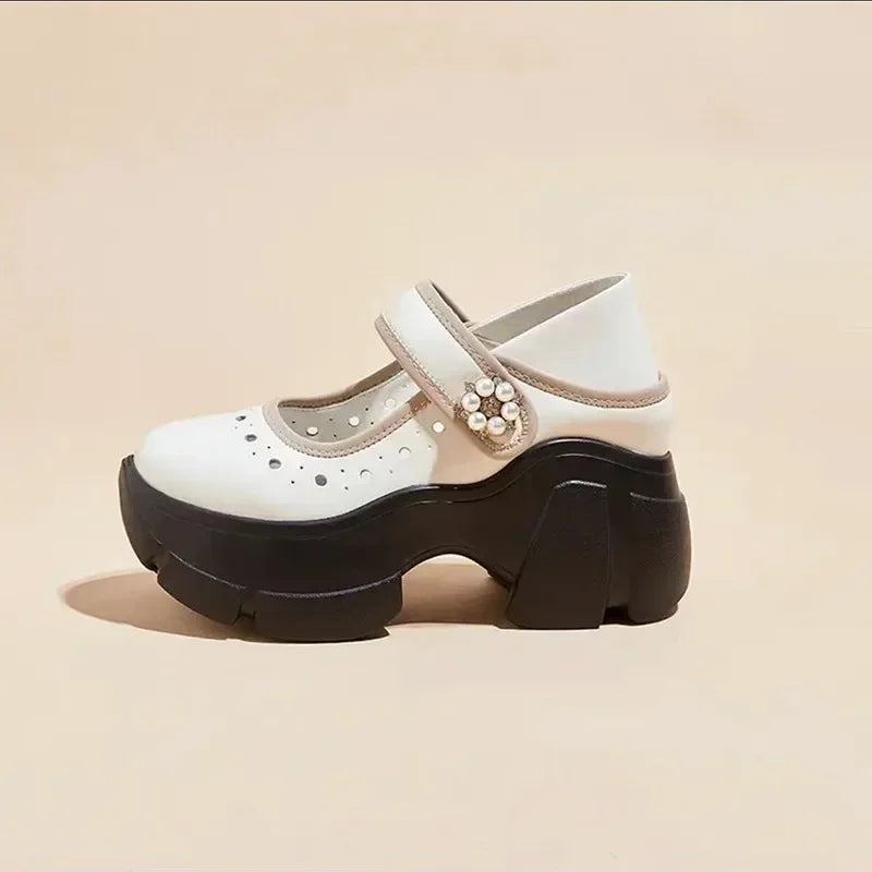 Women's Heels Shoes Summer Sneakers Platform Woman-shoes 2024 Thick Sole Roses Casual Leisure Round Toe Zip PU Retro Rubber
