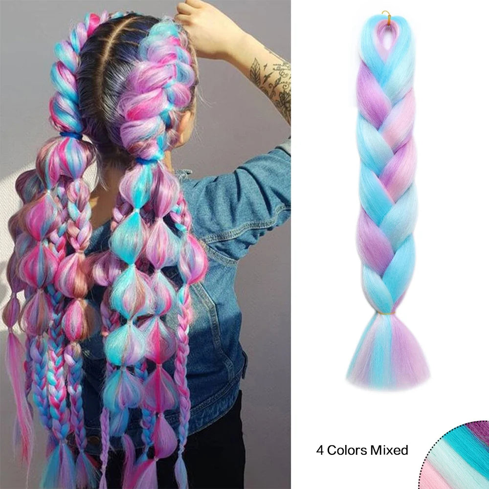 Jumbo Braiding Hair Rainbow Colors Extensions Fiber Mix Four Silky Colorful Twist Hair Extensions Colored Synthetic Braids