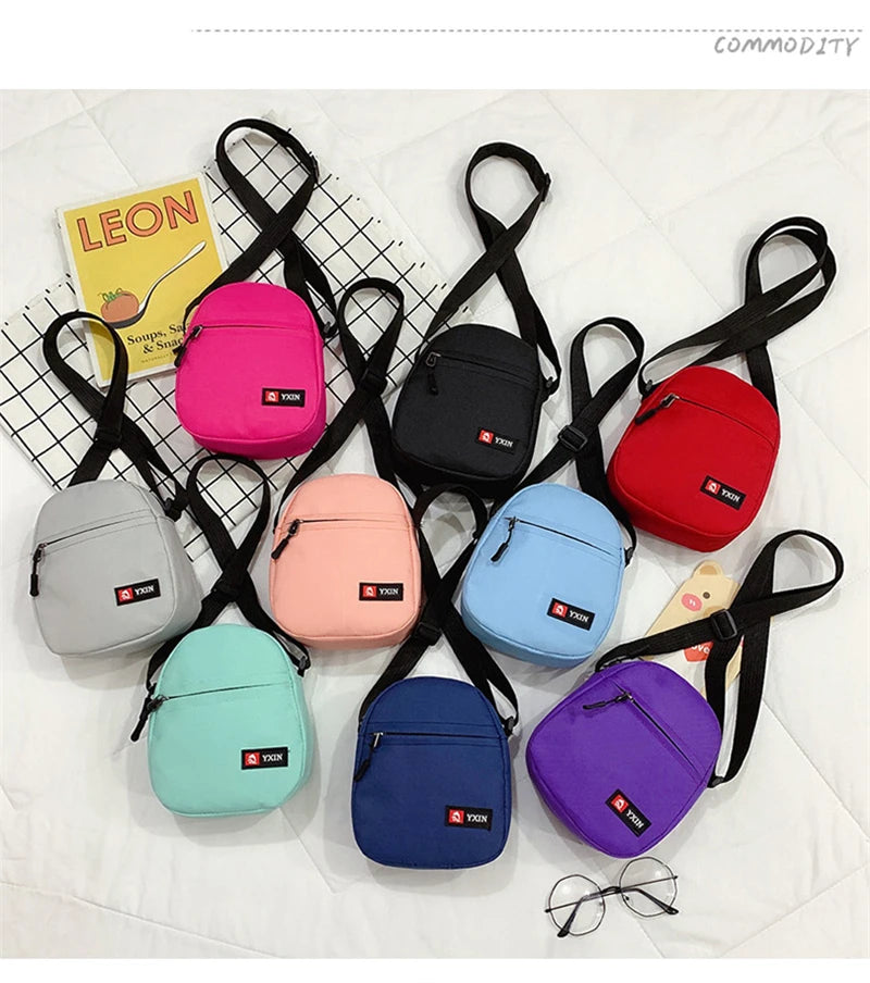 Female Crossbody Bag Ins Fashion Solid Color Zipper Mini Canvas Bag Vertical Square Messenger Waist Bags For Women Сумка Женская