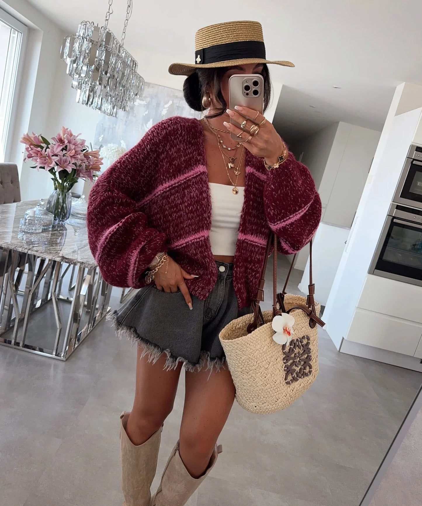 Luna Strickjacke Oversize Damen - Grobgarn Langarm L/XL