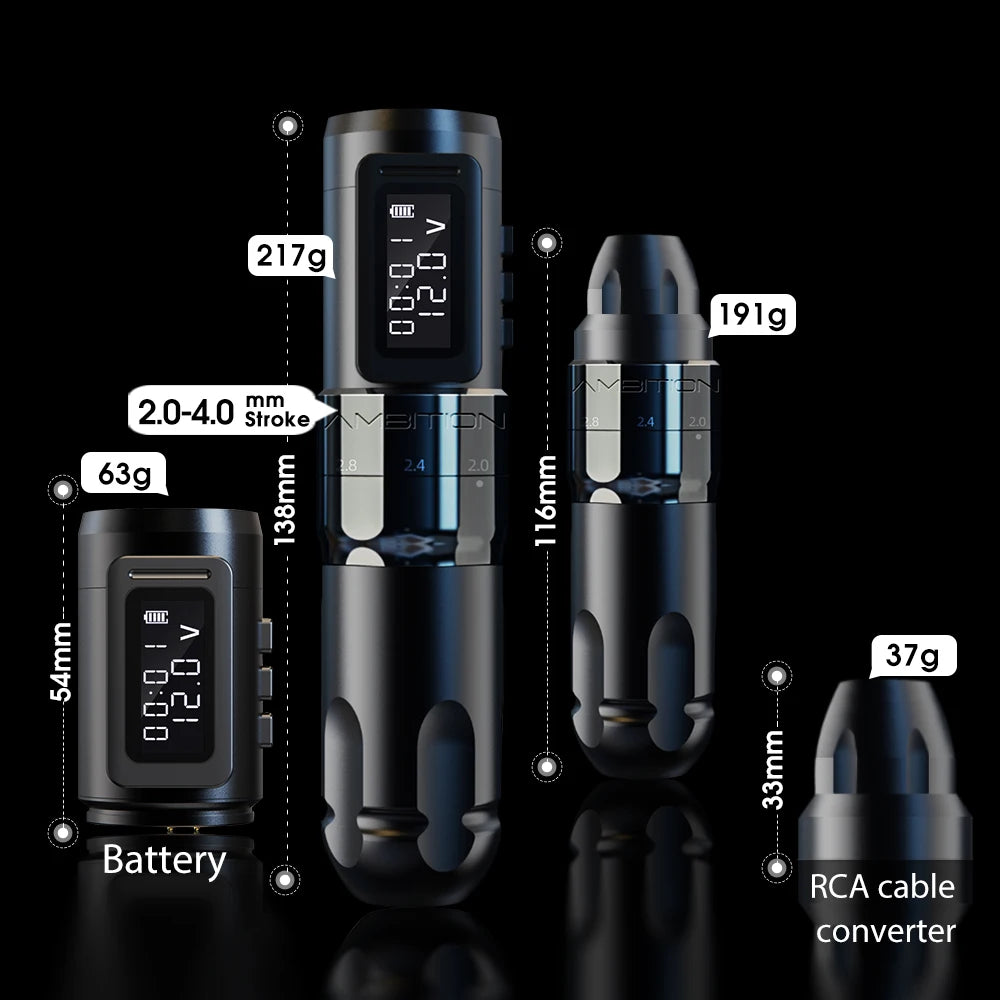 Aparat de tatuat 2025 - Ambition MARS-U Wireless Profesional Cursă reglabilă 2-4mm - Motor fără miez 1800mAh