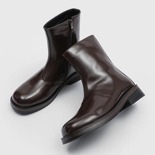 Ghete Chelsea din piele naturală YEISNDOOCN - Pantofi confortabili de zi cu zi, mărimea 42, cu toc plat