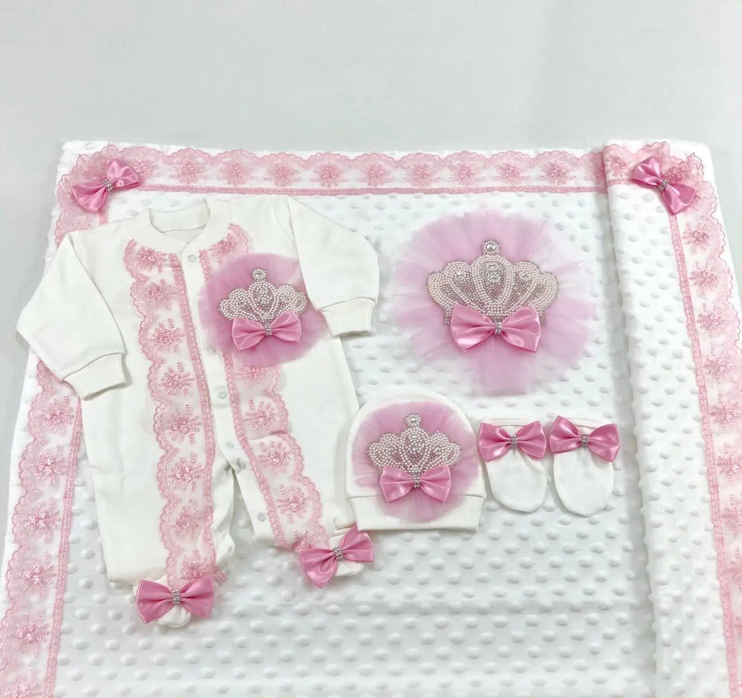 Baby-Outfit-Set 2025: 5-teiliges Spitzen-Baumwoll-Set für Neugeborene - Säuglingspflege-Kollektion