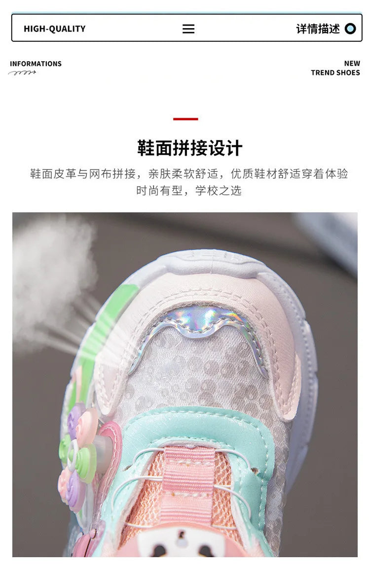 Sanrio Hello Kitty 2025 - Frühling Herbst Kinder Neu Sport Schuhe - Prinzessin Beleuchtung Casual Mädchen Rotierend Knopf Laufschuhe