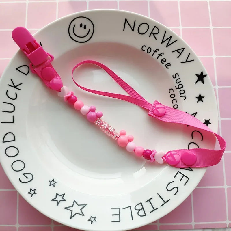 Baby Schnuller Clip Kette Silikon Perlen - Verstellbare Befestigung Nippel Dummy Halter - Anhänger für Mädchen Neugeborene Zubehör Geschenke