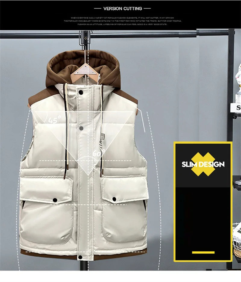 Fujian Herren-Weste abnehmbar Kapuze - Baumwolle, warm, L