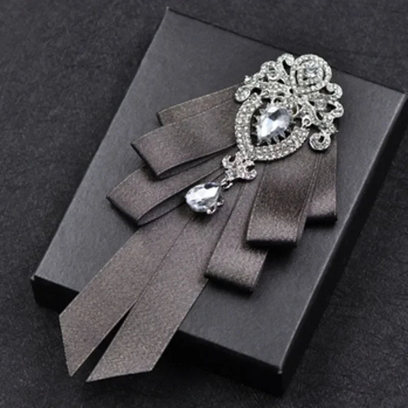 Fashion Handmade Bow Tie Wedding Collar Luxury Rhinestone Bowtie Necktie Brooch Pocket Towel Square Set Gift for Men Accessories