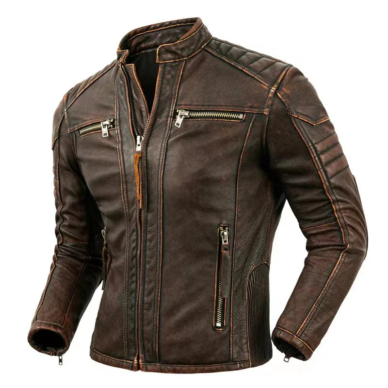 BikerX Milano Lederjacke Vintage Biker - Rindsleder L
