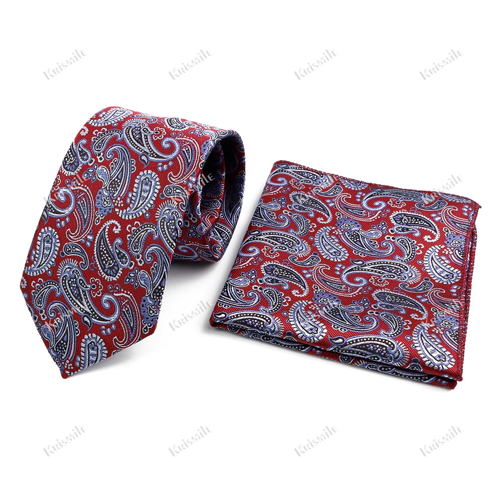Novelty Paisley Tie Pocket Square Set For Men Skinny Slim 6cm Necktie Fit Business Wedding Party Stage Host Daily Wear Accessory