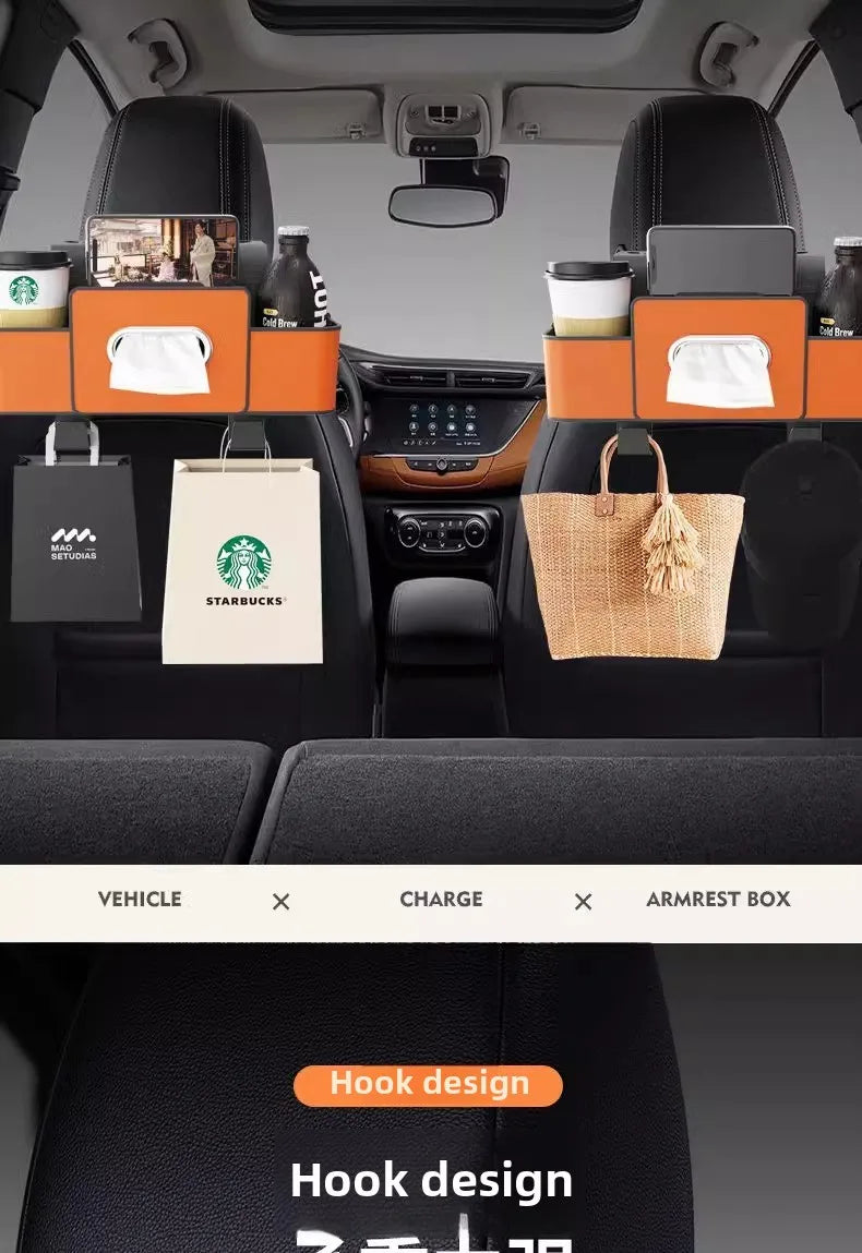 Scaun auto spate banchetă piele multifuncțională cutie de depozitare cutie de șervețele auto geantă de depozitare suport pentru pahare de apă cu cârlig cutie de depozitare