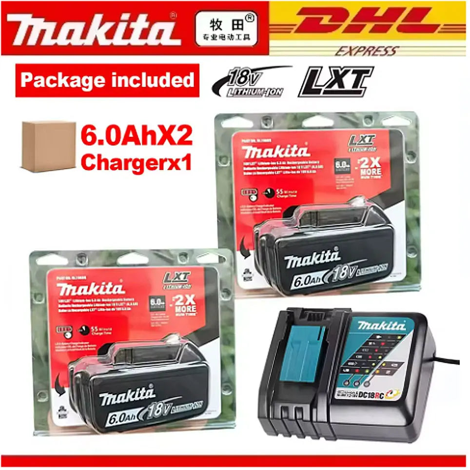 Genuine Makita 18V Battery With Charger,Makita 18 V Battery 6.0Ah 5.0ah,,Rechargeable Lithium Ion For BL1850 LXT400 Power Tool