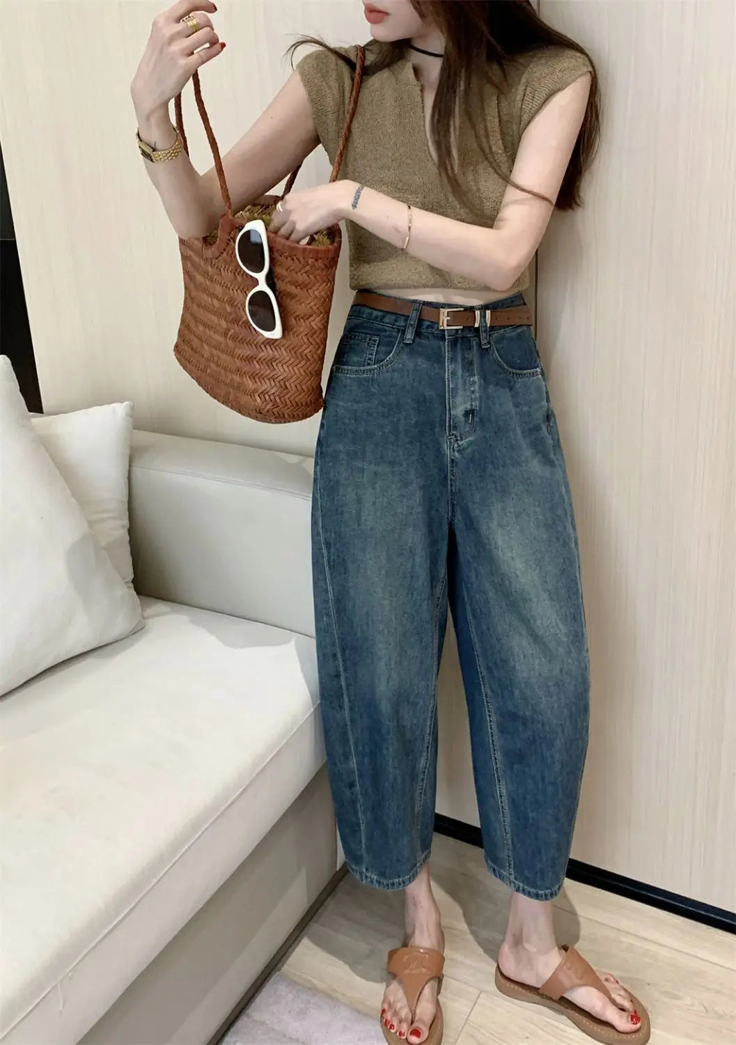 Jeans Women Solid Vintage All-match Spring Ladies Creativity Cool Simple Korean Style Daily Gentle Tender Graceful Age-reducing