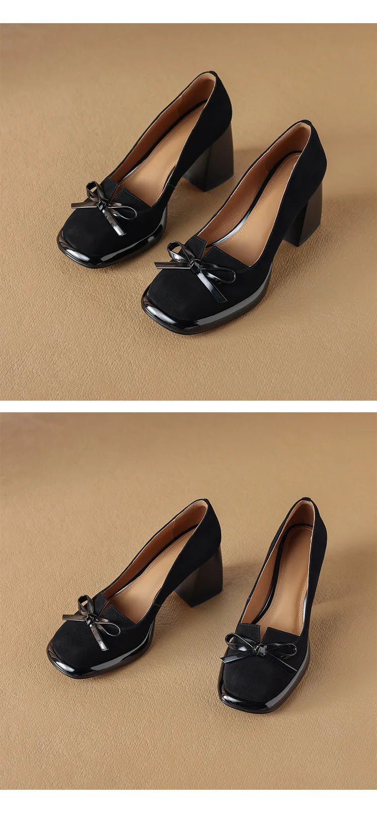 Women Shoes  Spring Retro High Heels Butterfly Knot Square Heel Faux Suede Commuting Elegant 6-8cm Pumps Tacones Para Mujer