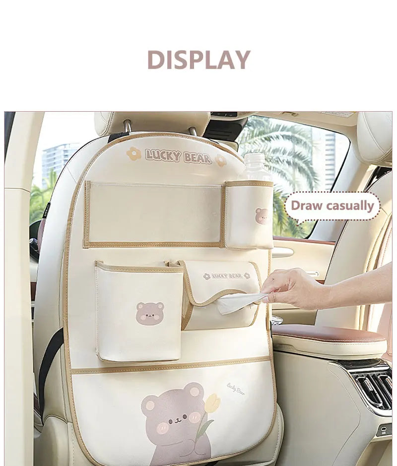 Scaun auto spate depozitare geantă organizator urs iepuraș multifuncțional scaun spate auto anti-murdar anti-lovitură depozitare pad accesorii auto