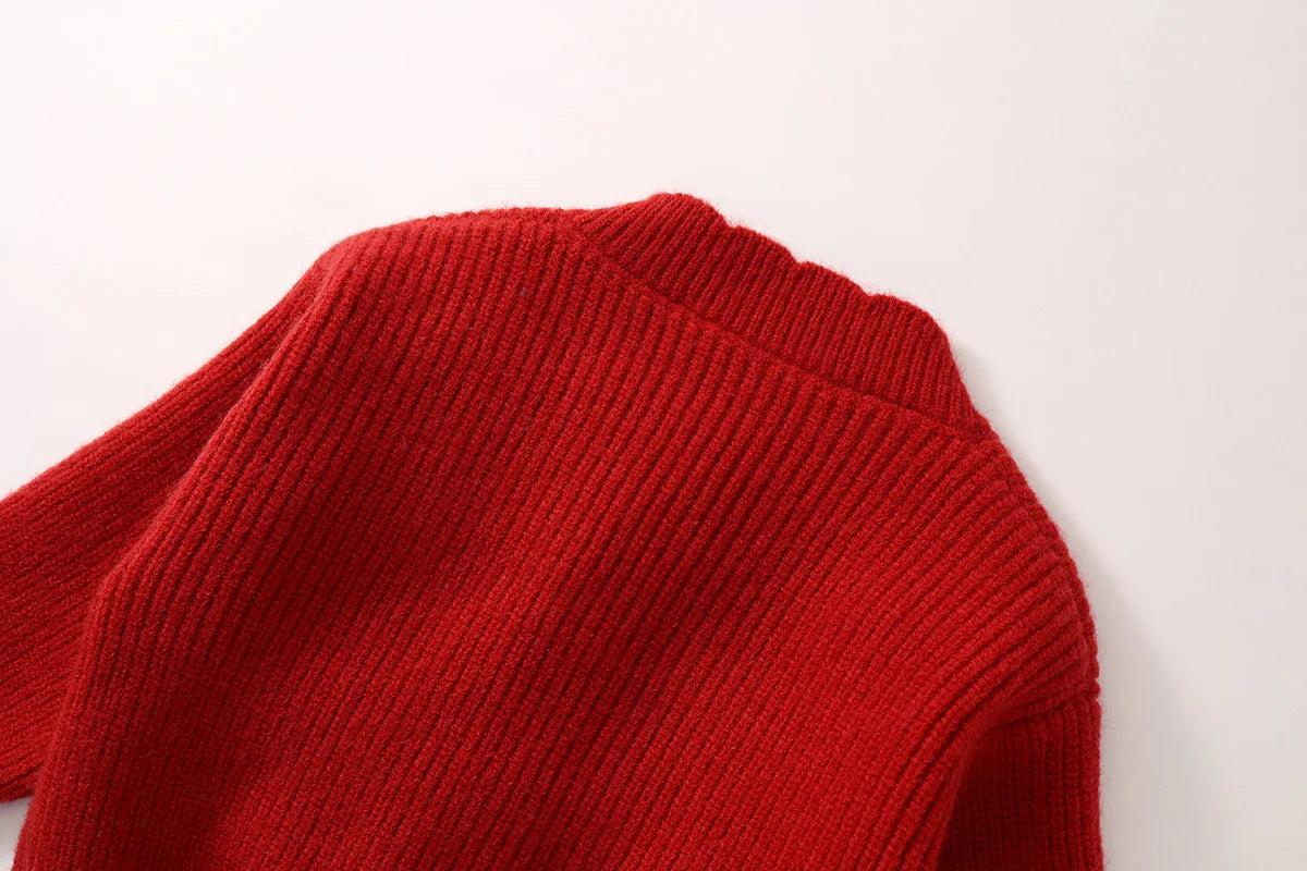 V-TREECN Roter Strickcardigan - Gr 3-6Y Polyester O-Kragen