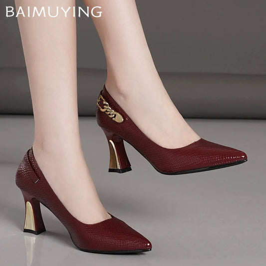Elegant Women High Heels Shoes Pointed Toe Shallow Leather Shoes 2025 Trend Spring Fashion Pumps Dress Party Chaussures Ladies