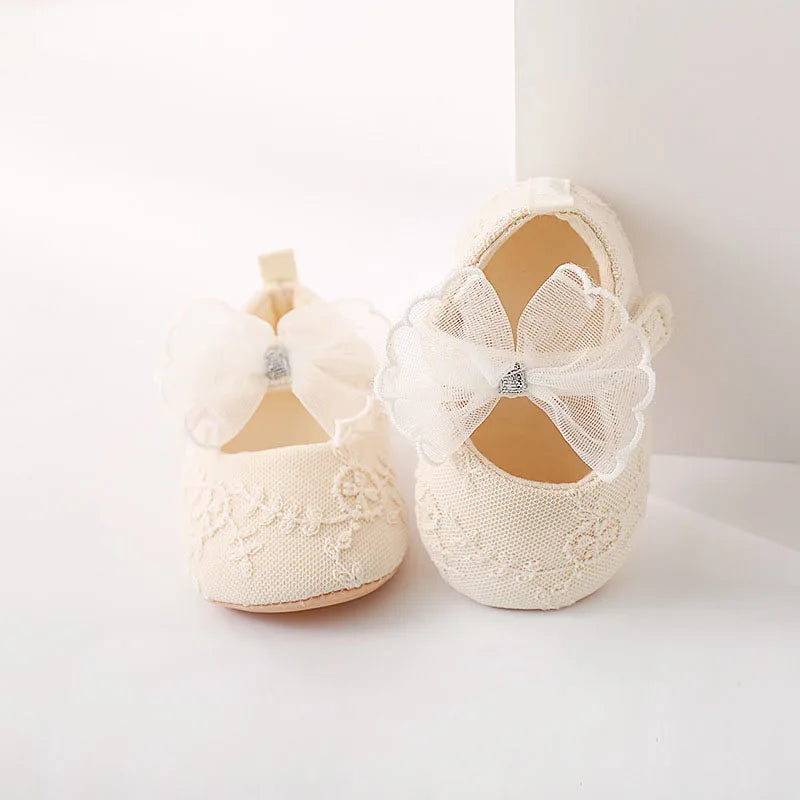 Sommer Baby Lauflernschuhe 2025 - 0-18M Mädchen Bestickte Mesh Schuhe - Kleinkind Schleife Weiche Sohle Stoffschuhe