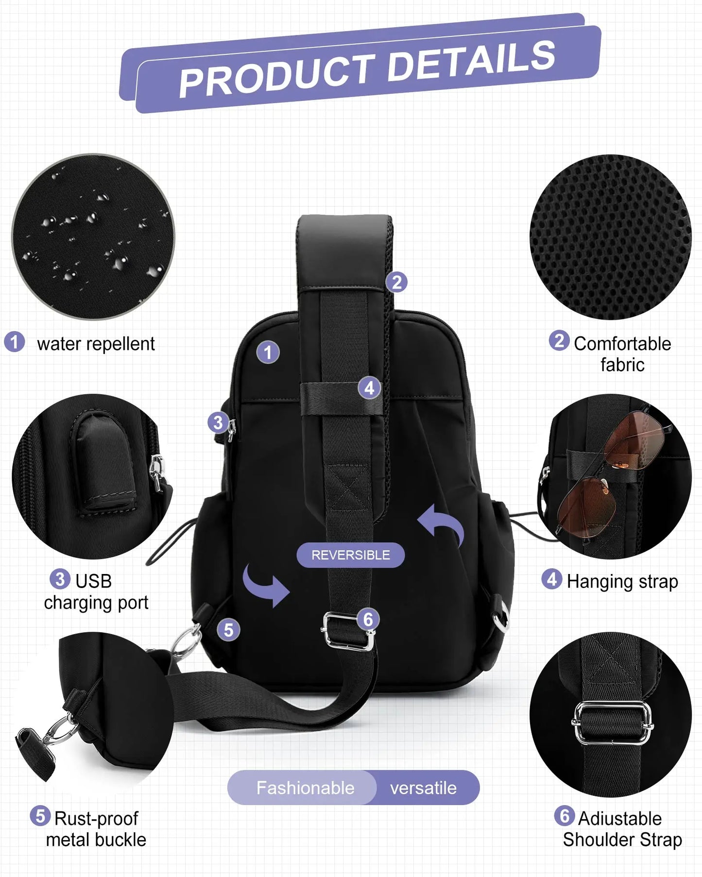 Versatile Chest Bag for Men Women Casual Sports Crossbody Bag Fashion Small Shoulder Bag with USB Charging Large Capacity Waist