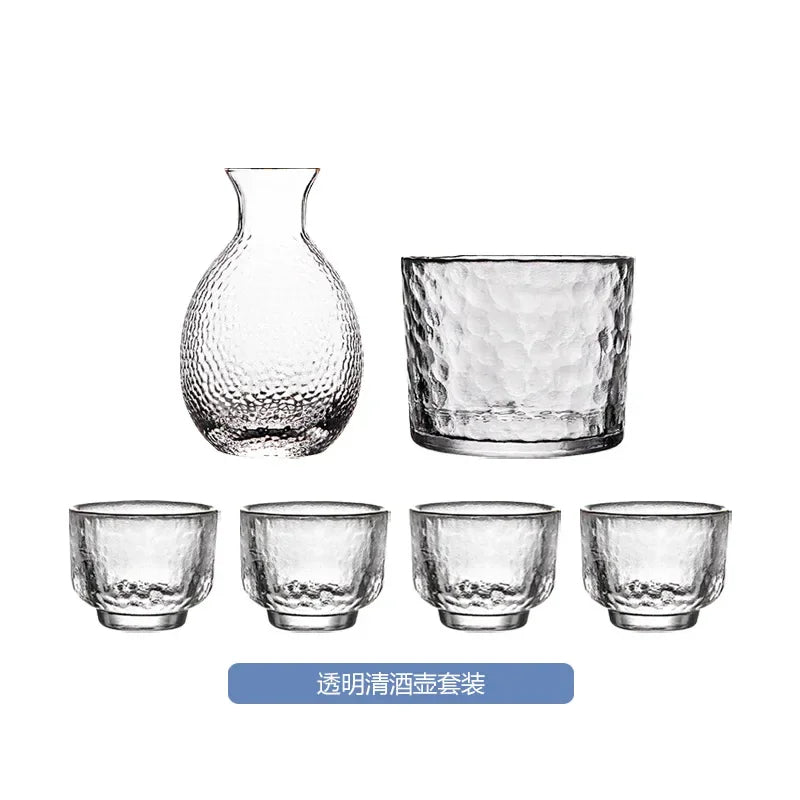 Japanese Hammer Pattern Glass Wine Set Sake Pot Set Cocktail Cup Heat-resistant Scalding Wine Pot Wine Dispenser