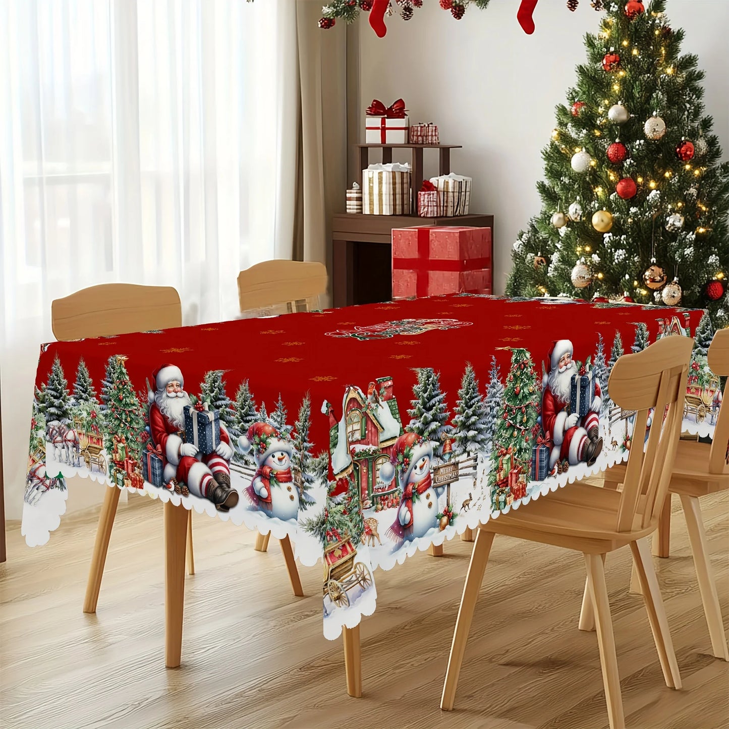 Christmas Tree Santa Claus Snowman Tablecloth for Table Decor Winter Snowflake Kitchen Dining Table Cloth Christmas Decorations