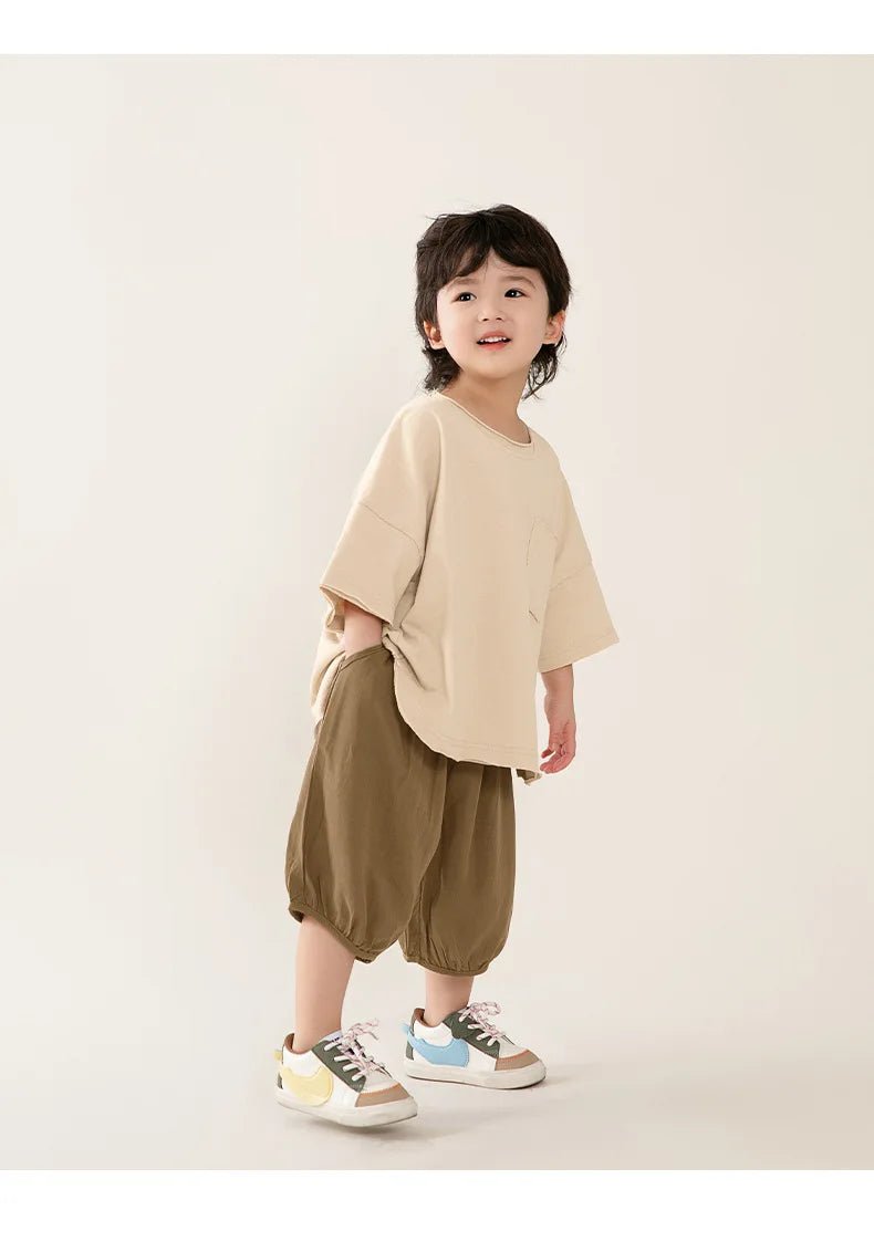 Tricou pentru băieți 2025: Guler rotund în stil coreean - Colecția minimalistă premium