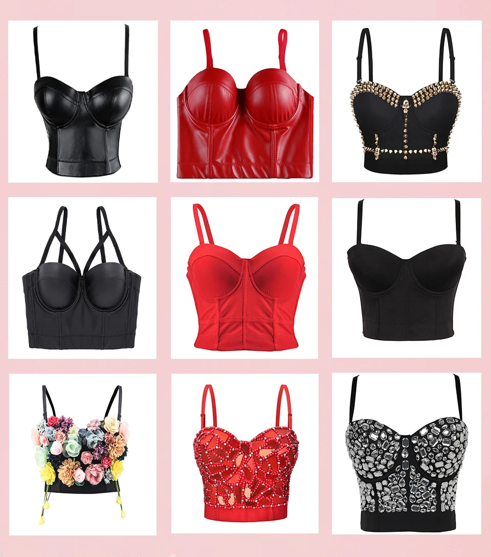 Wechery Frauen Lederkorsett Oben Crop Bustier Gothic Bra Verbesserte Unterstützung Bodice Elegant Dessous Corselet Party Kurz Camis Plus Size 6XL