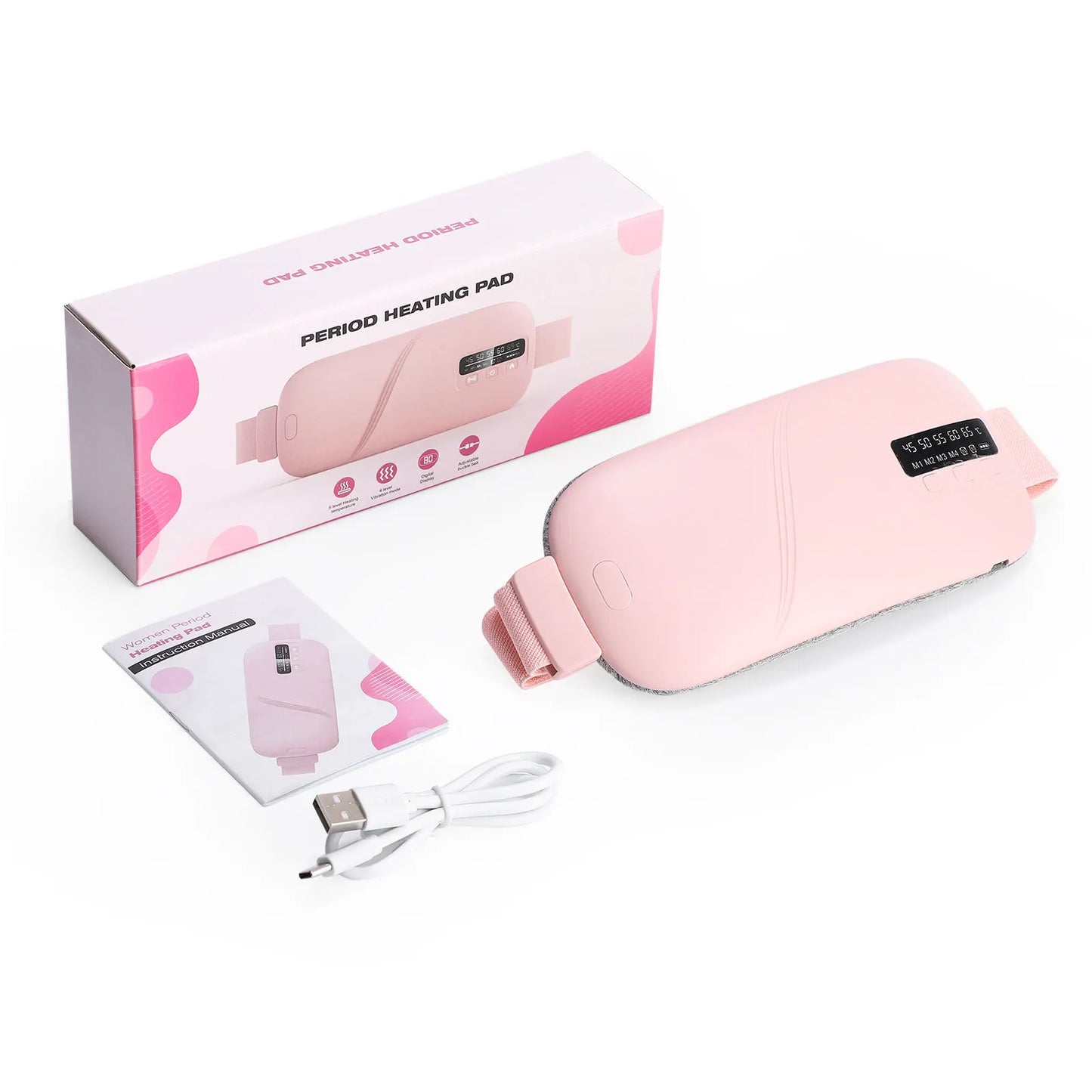 Centură uterină menstruală caldă pentru femei, burtă, ameliorarea durerilor, USB, 5 viteze, încălzire electrică, pad vibrator, abdomen, talie, masaj