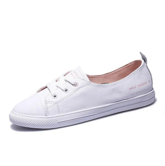 Women's Genuine Leather Sneakers Women Casual Fashionable Sports Shoes Vulcanized Woman Summer Flat Shoe Ladies White Lacing 42