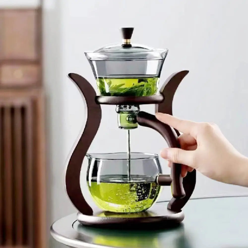 Tea Pot Glass Kettle Automatic Teapot with Strainer Magnetic Infuser Wood Holder Heat Resistant Coffee Pot Bowl Cups Set Jug 주전자