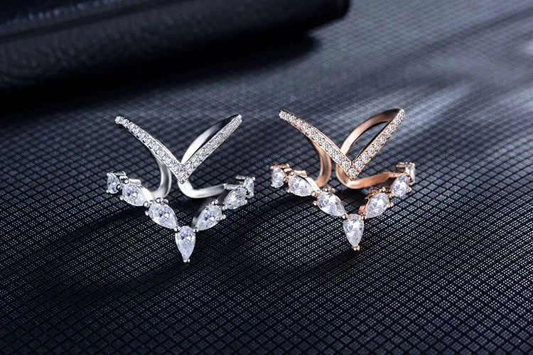 925 Sterling Silber Doppelring - Zirkonia Verstellbar 2g