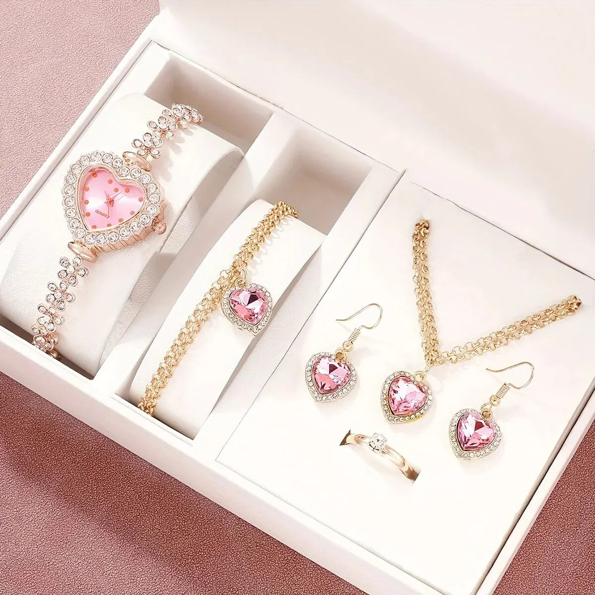 BellaRosa Herz Strass Quarz Uhr - 6er Set 36 Mm Damen