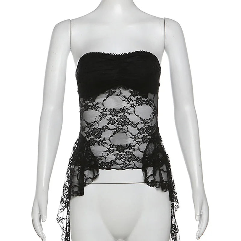 Korsett 2025: Vamos Todos Floral Lace Corset Underbust Strapless See Through - Lingerie Sleeveless Bustier Top Women Club Outfits Fringes Body Feminino Collection