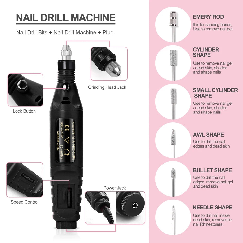 Nail Sander Set Electric Nail Drill Machine Grinding Equipment Milling Cutter For Manicure Pedicure Strong Polishing Tools