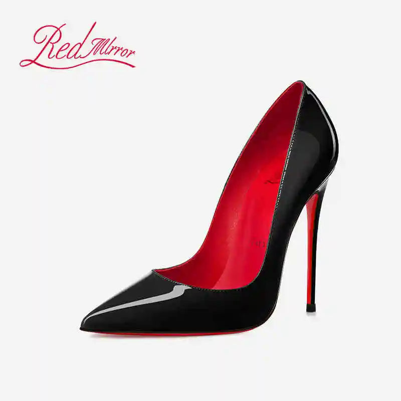 elegant woman heeled shoes 2024 trend luxury Brand Women High Heels Red Shiny Bottoms shallow Pumps Pointed Toe elegant Women 12cm