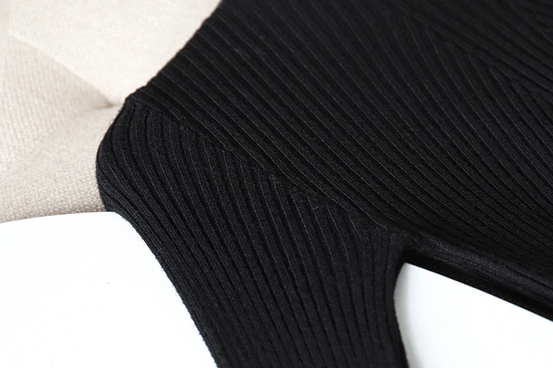 Pulover Livia cu guler înalt slim, cu nervuri - S-XL, mânecă lungă