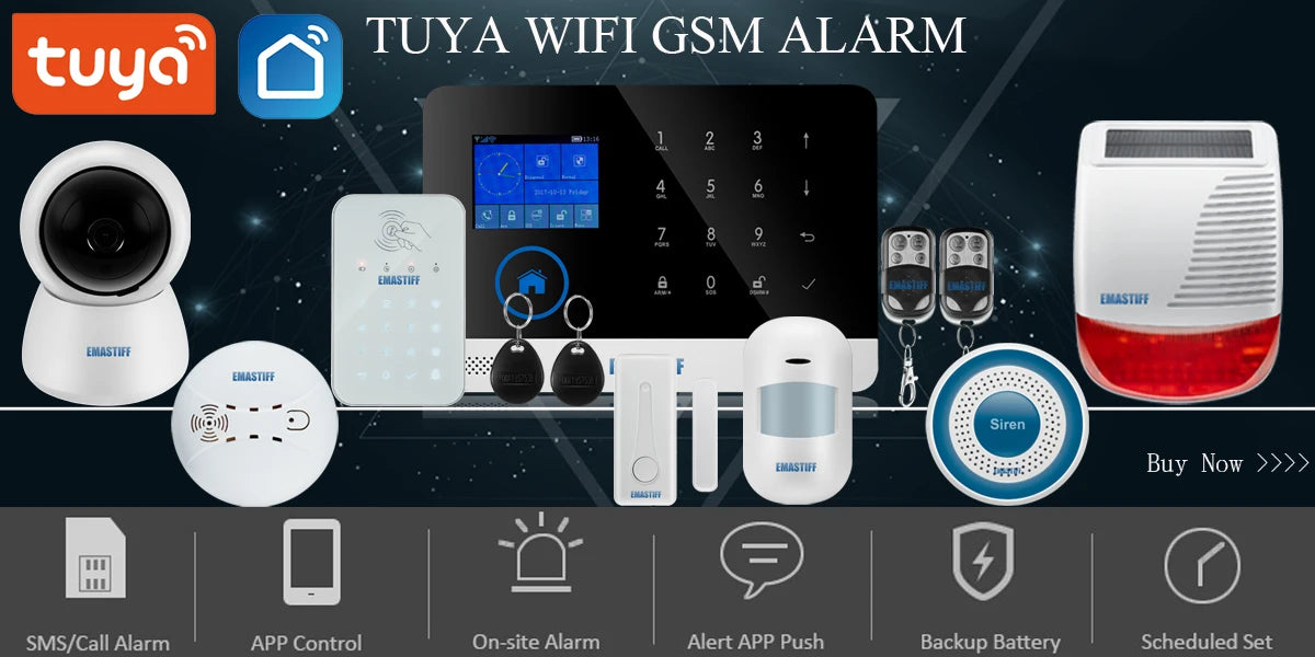 Alarmanlage 2025: Wireless Tuya APP SIM GSM Home RFID Burglar Security - LCD Touch Keyboard WIFI GSM Alarm System Sensor Kit Russian Spanish Voice Collection