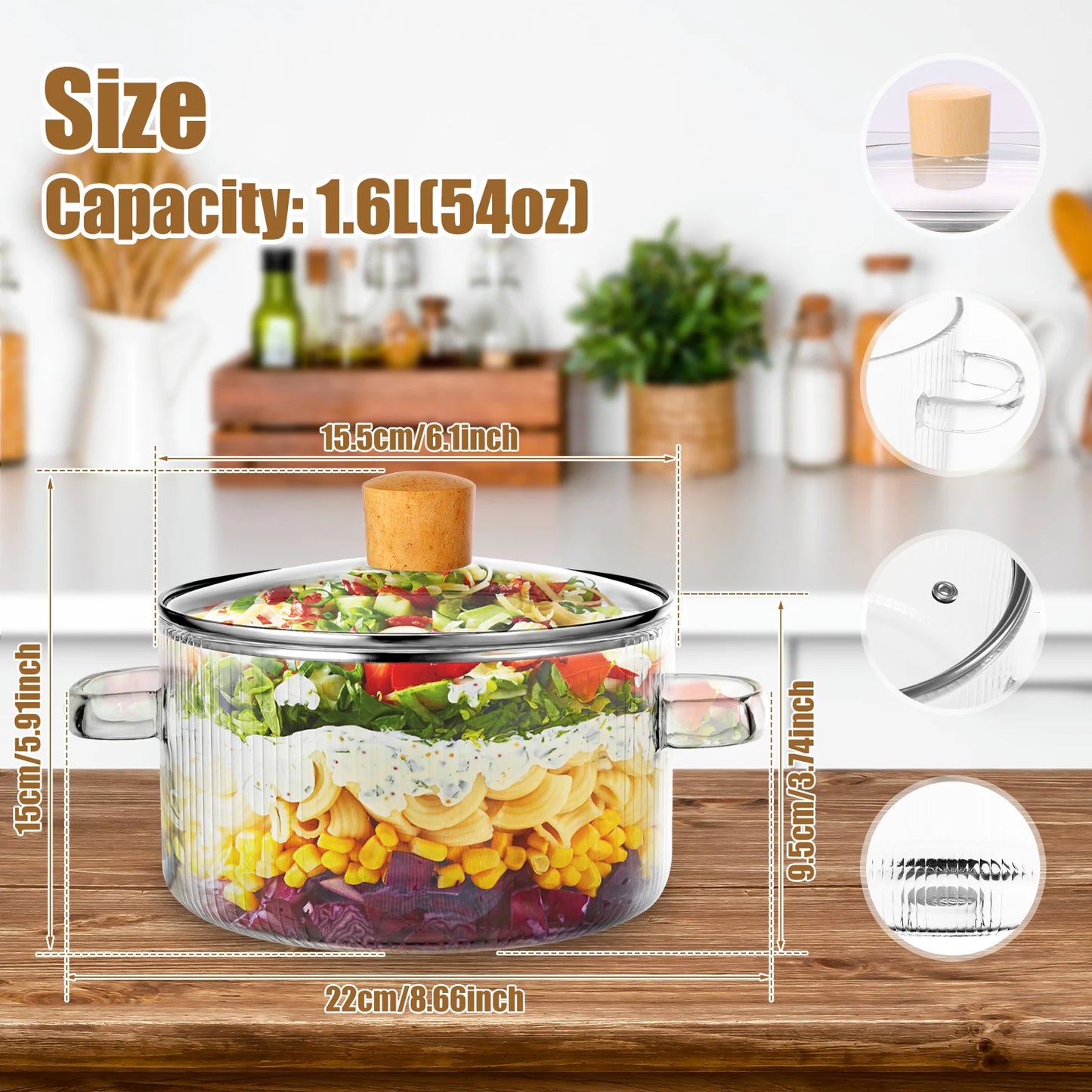 Transparent Soup Pot Heat Resistant High Borosilicate Glass Dual Handles Nonstick Glass Saucepan With Cover Kitchen Cooking Tool