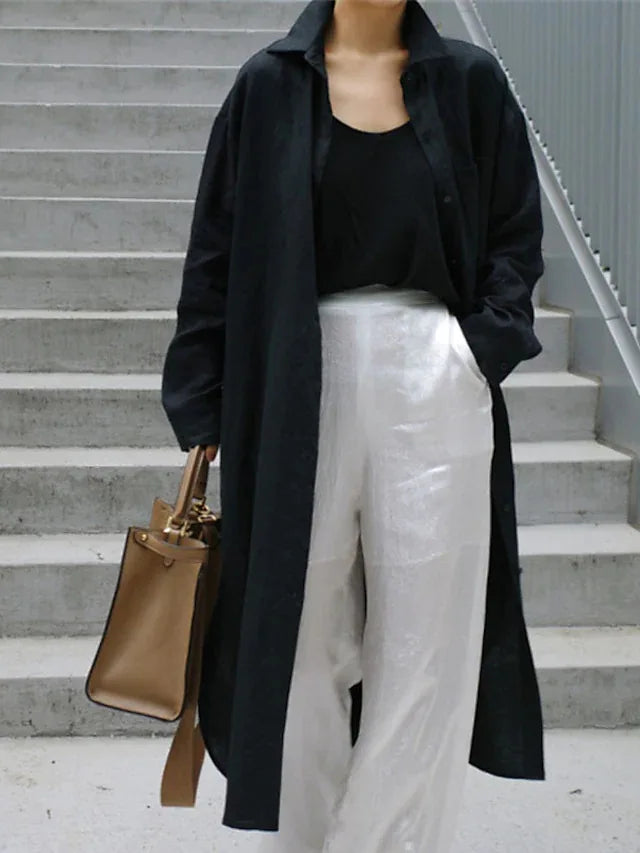 Elegant Women Shirts Dress Spring Fashion V-neck Long Sleeve Cotton Linen Maxi Dresses Ladies Casual Holiday Vestidos 2024 Robes