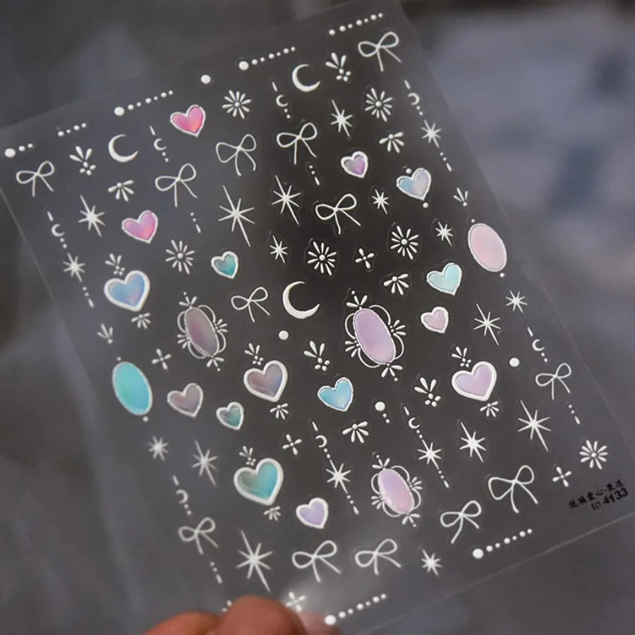 Autocolante pentru unghii RhstoeChoice 5D cu margine aurie - inimă, lună, stea