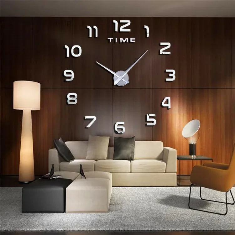 Modern Design Large Wall Clock 2D DIY Quartz Clock Fashion Watch Acrylic Mirror Stickers Living Room Home Decoration Decor